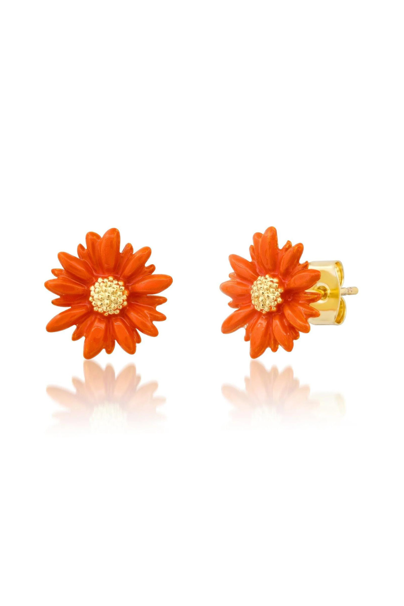 TAI, Orange Enamel Gerber Daisy Earrings