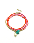 Beaded Necklace with Pearl- Pink/Orange& Turquoise