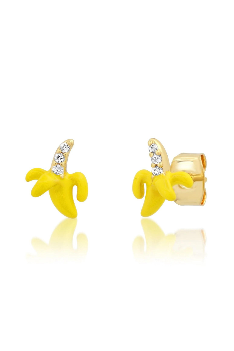 TAI, Enamel & CZ Banana Studs- Gold