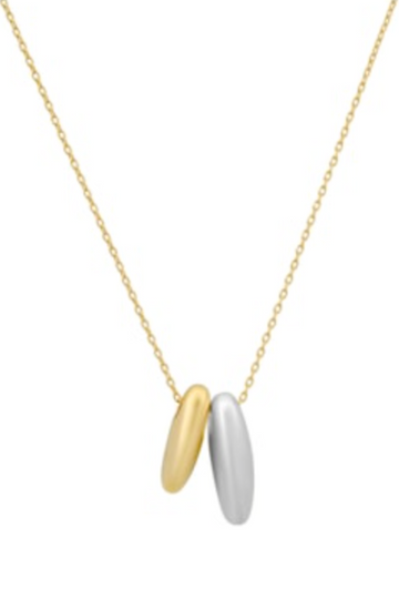 Tai, Matte Mixed Metals Puffy Double Oval Necklace