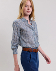 Hartford, Coraz Leaf Print Woven Shirt- Navy