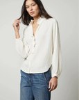 Velvet, Trish Flutter Collared Shirt-White