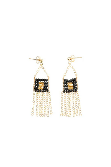 Sidai, XS Pendant Earrings with Chain Tassel - Black