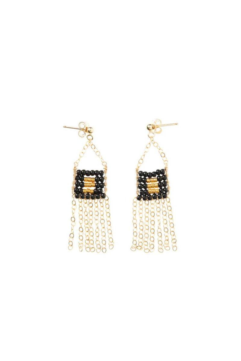 Sidai, XS Pendant Earrings with Chain Tassel - Black