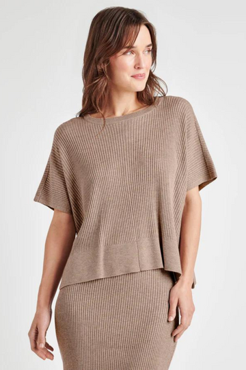 Splendid, Georgie Short Sleeve Rib Sweater - Tawny Heather