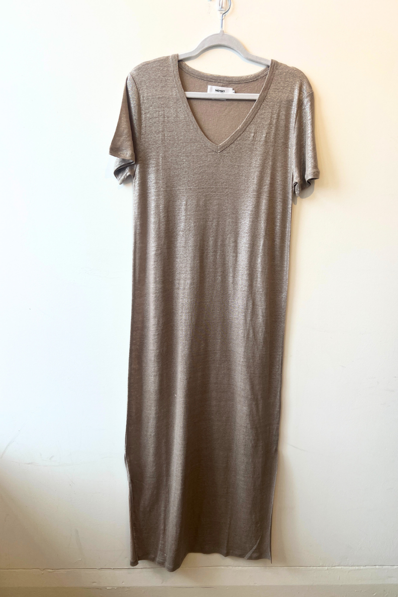 Not Shy, Davirey Linen Tee Shirt Dress - Natural Silver