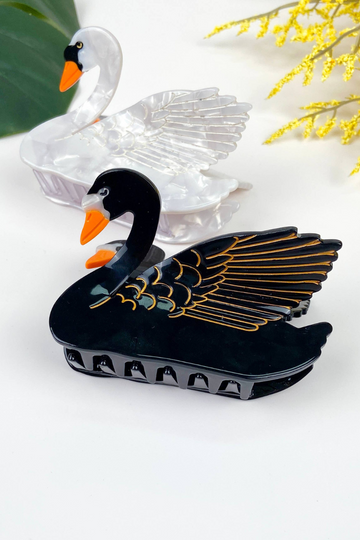 Hair Clip - Black and White Swan