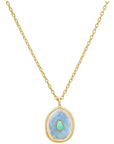 TAI, Gold Necklace with Oval Turquoise Tear Shaped Pendant