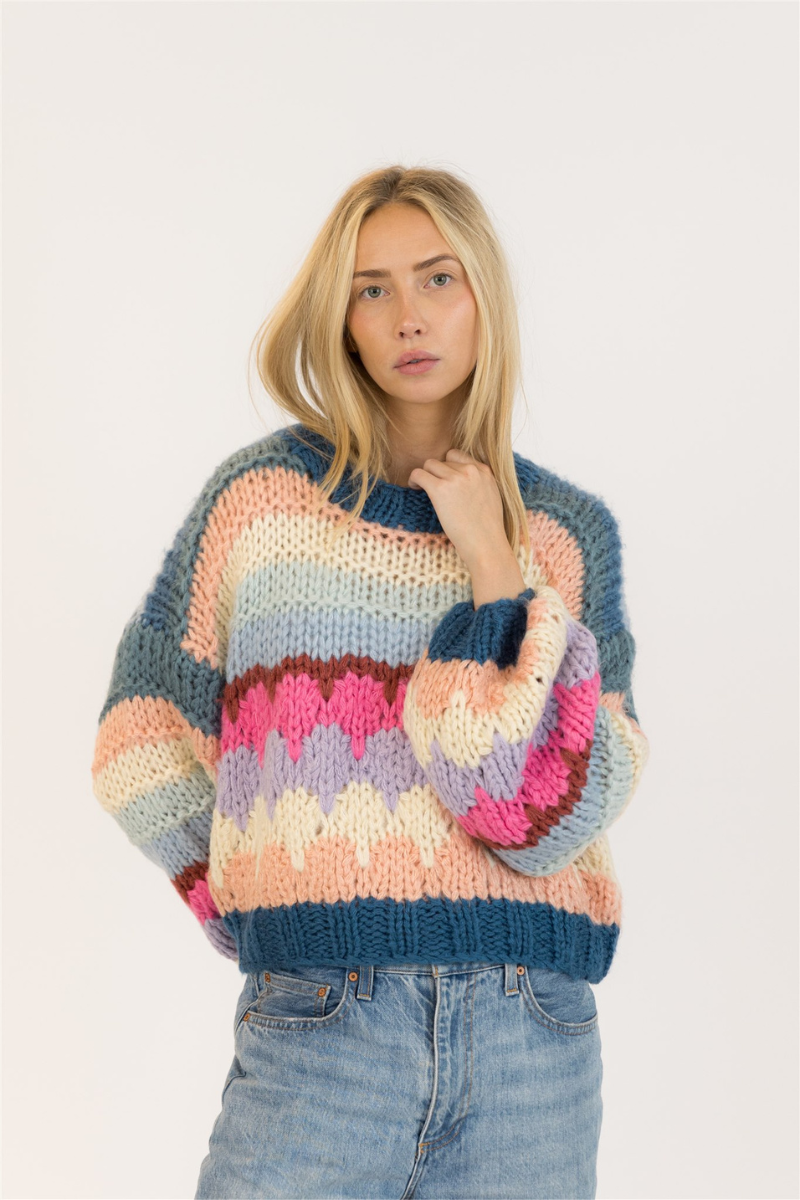 Lyla & Luxe, Hannah Handmade Crewneck Pullover - Multi Stripe