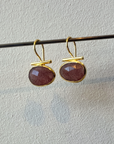 Schmuckoo, Oval Earrings with Bar Gold - Strawberry Quartz