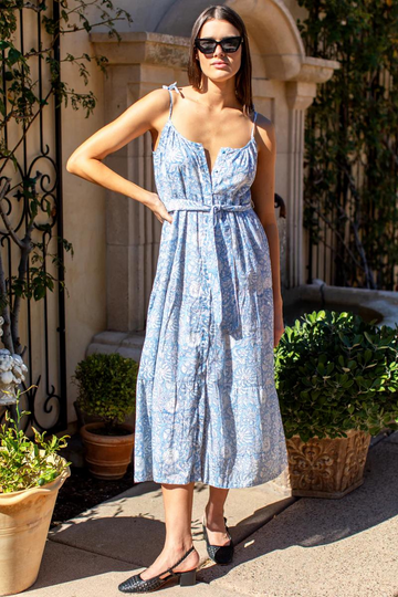 Emerson Fry, India Button Front Sundress- Arbor Blissful Blue Organic