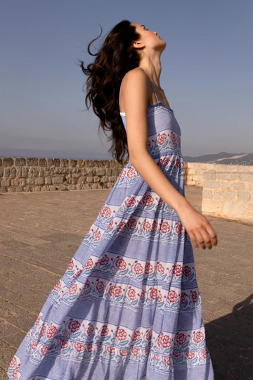 Oliphant, Smocked Back Maxi Dress-Borrego Navy