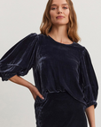 Velvet, Nancy Silk Velvet Top-Navy