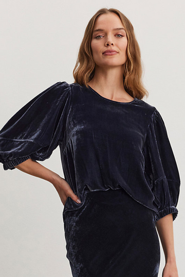 Velvet, Nancy Silk Velvet Top-Navy