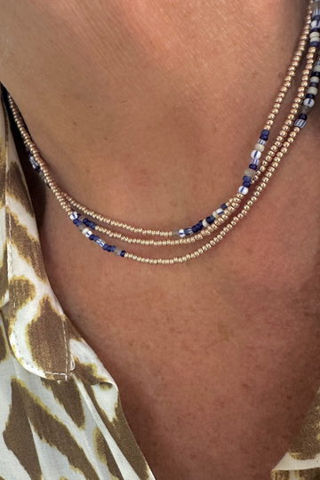 The Makery Collection, Beaded Triple Wrap Necklace - Blue, Labradorite and Champagne