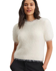 Velvet, Eila DS Novelty Feather Yarn Top- Milk