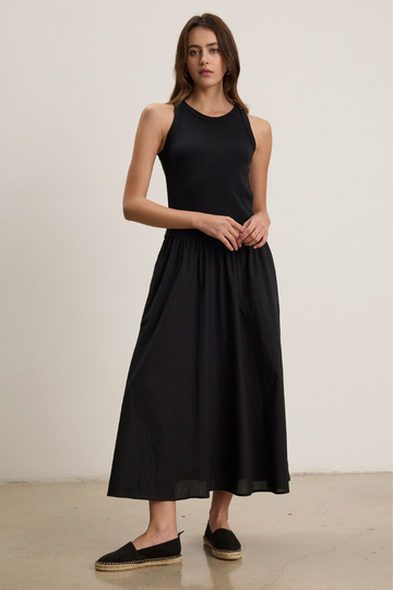 Velvet, Amelia Rib & Poplin Dress - Black