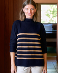 Frank & Eileen, Monterey Sweater- Navy/Camel Stripe