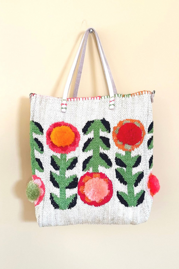 En Shallah, Flower Power Bag S- Raffia & Multi