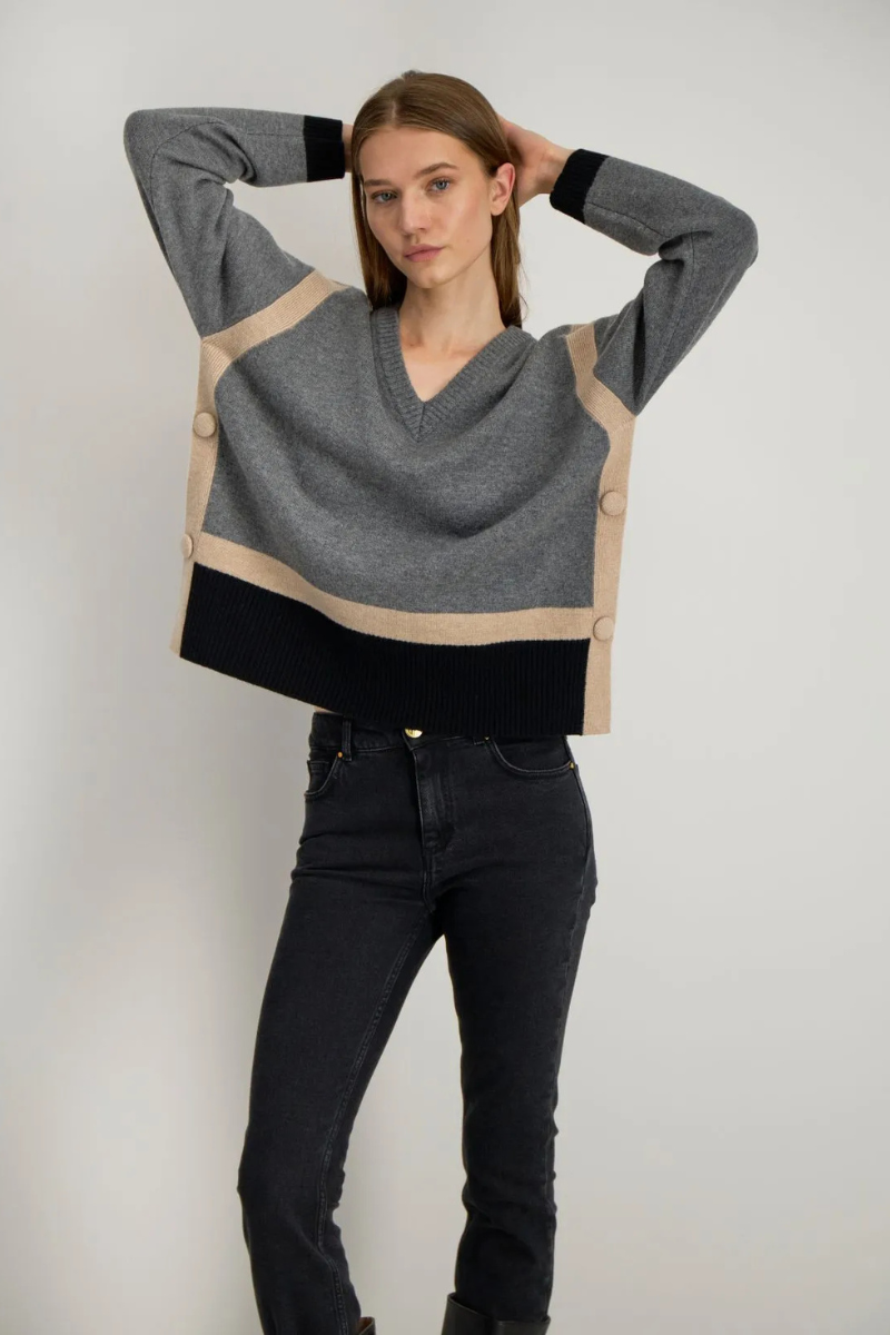 Stella Forest, Vesper Colour Block Sweater - Gris