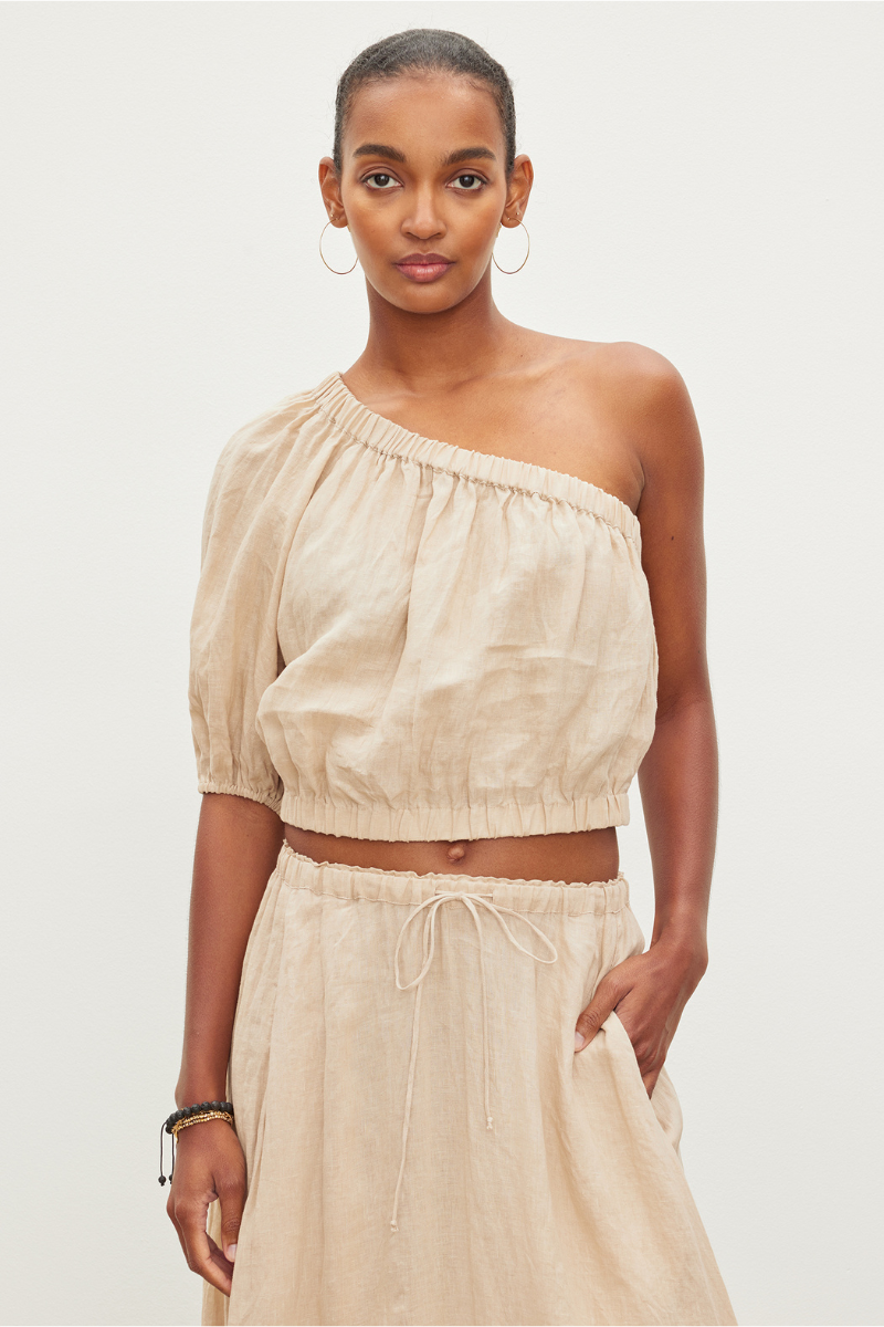 Velvet, Laleen Woven Linen One Shoulder Top