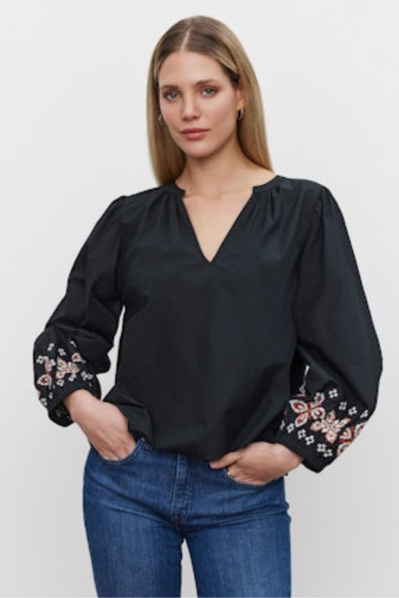 Velvet, Paola Flower Embroidery Top