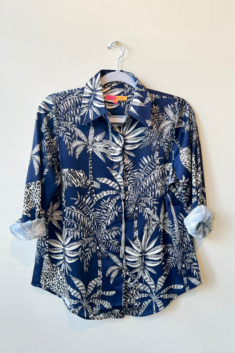 Vilgallo, Navy Palms Blouse