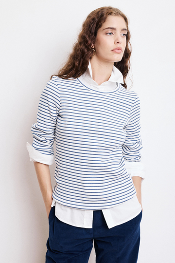 Hartford, Take Knit T-Shirt-Ecru & Navy