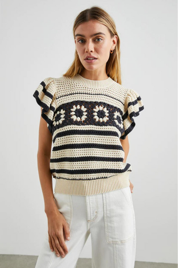 Rails, Penelope Top - Oat Navy Crochet Stripe