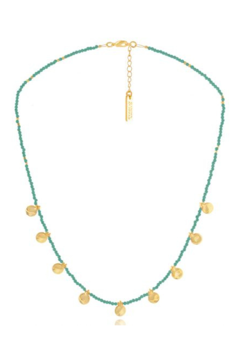 AB, Glass Beaded Necklace with Gold Discs