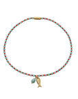 The Makery Collection, Short Aqua & Red Sweetie Necklace with Fish & Stone Charms