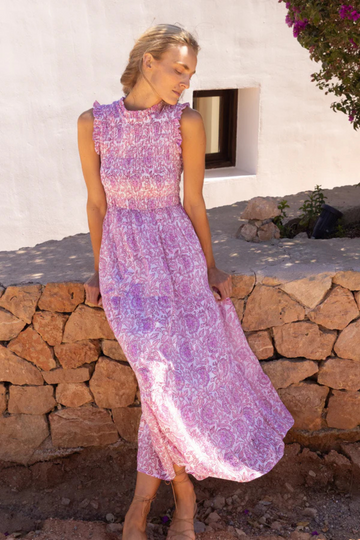 Oliphant, Sleeveless Smocked Maxi Dress-Malta Pink