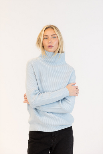 Lyla + Luxe, Chadwick T- Neck Sweater- Pale Blue