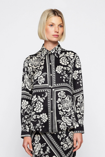 Mirto Print Fluid Blouse- Black & White