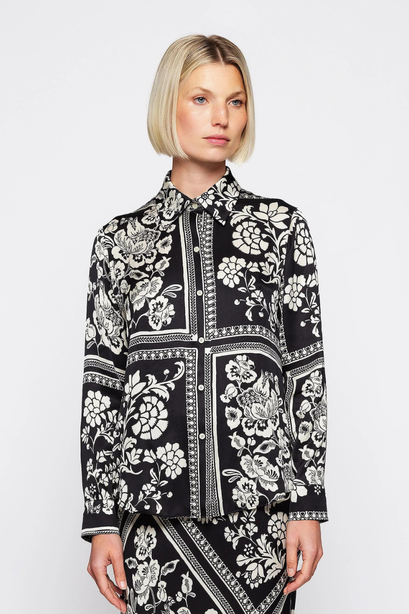 Mirto Print Fluid Blouse- Black & White