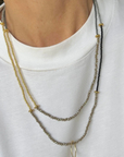 The Makery, Beaded heartstring Necklace- Black, Grey & Gold