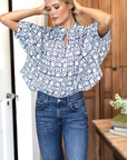 Emerson Fry, Mandarin Collar Organic Top- Etoile Vine Indigo