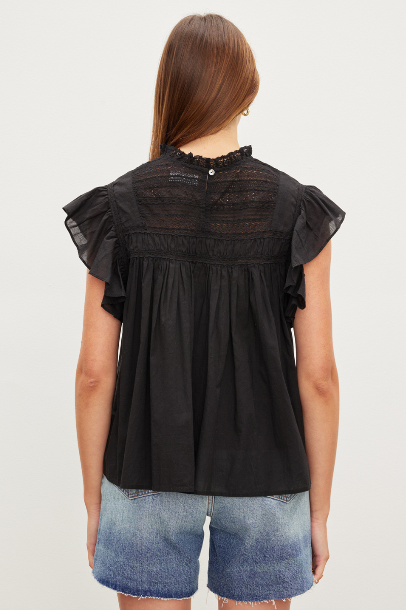 Velvet, Inessa Cotton Lace Sleeveless Top- Black