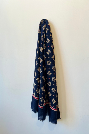 Wool Silk Diamond Embroidered scarf- Blue