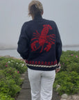 Varsity Cardigan - Navy Red Lobster with Trim