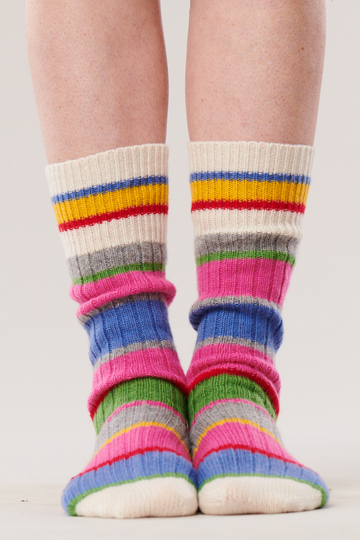 Cashmere Cabin Socks- Light Coloured Multi Stripe