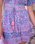 Bell, Mindy Mini Dress- Teal/Purple Print