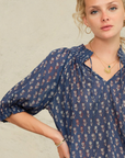 M.A.B.E, Ari Print Short Sleeve Top- Indigo
