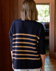 Frank & Eileen, Monterey Sweater- Navy/Camel Stripe