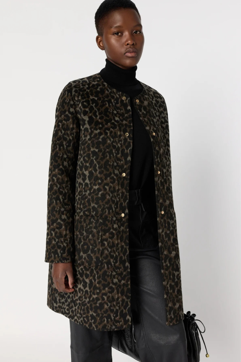 Gerard Darel, Matilda Reversible Plain and Leopard Coat - Marron