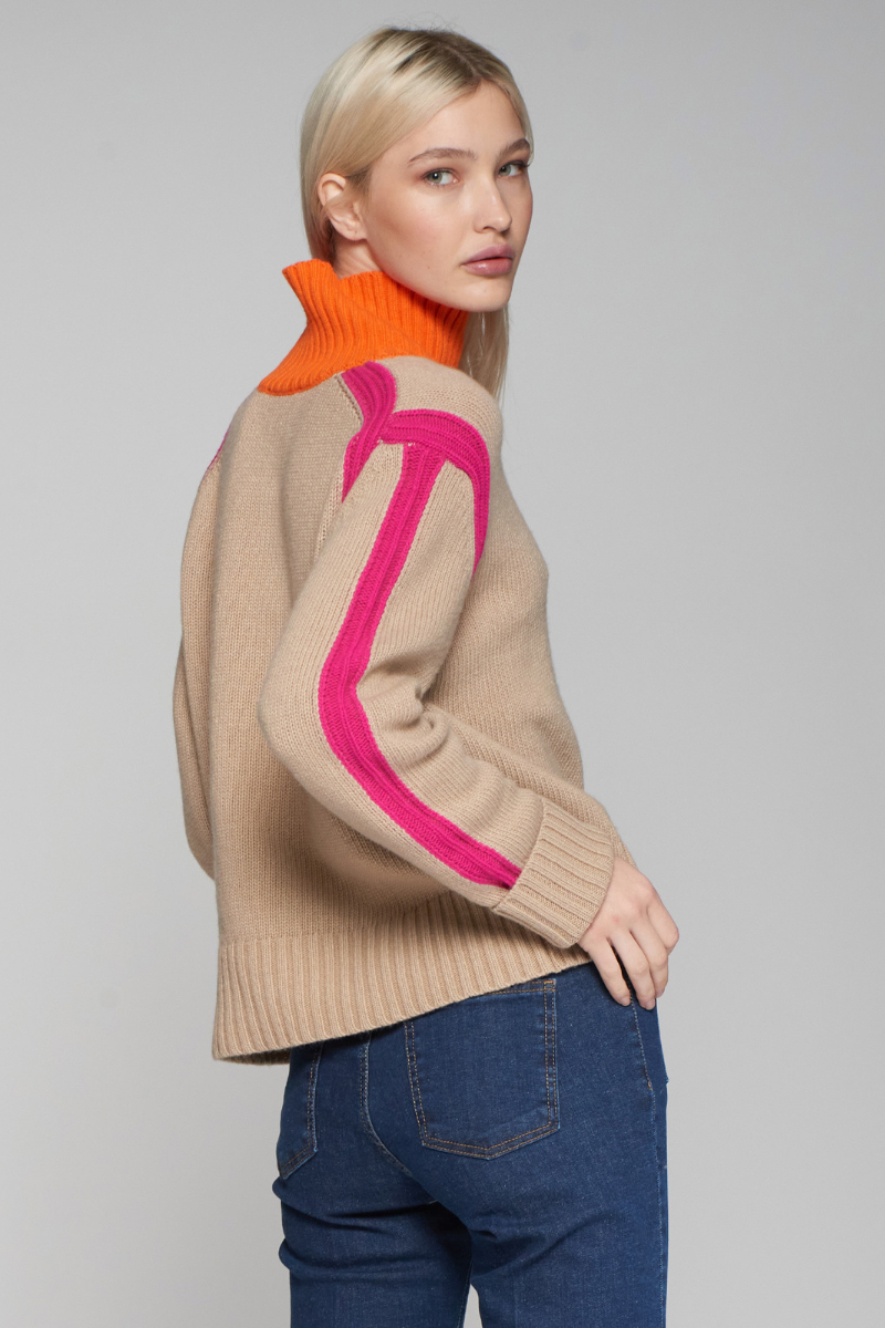 Vilagallo, Jersey Cuello Alto  Sweater-Beige/ Orange