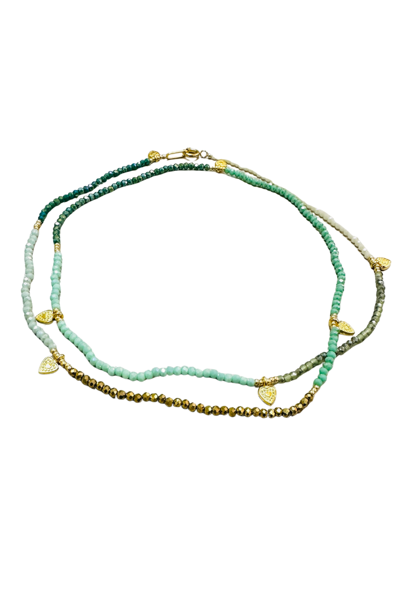 The Makery Collection, Bodrum Beaded Necklace - Sparkling Aqua and Green Beach