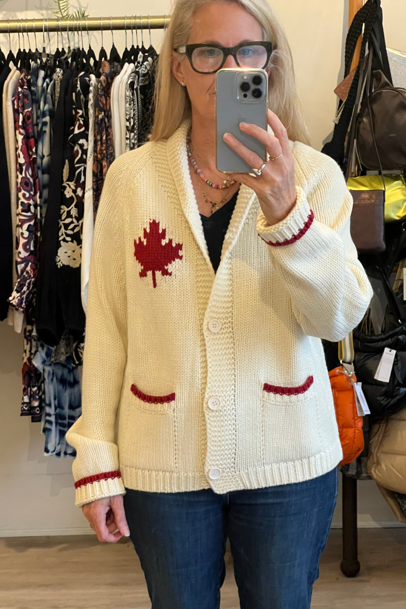 Varsity Cardigan-Red Maple Leaf