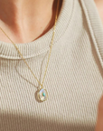 TAI, Gold Necklace with Oval Turquoise Tear Shaped Pendant