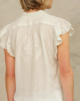 M.A.B.E, Lilia Embroidered Short Sleeve Top- Ecru